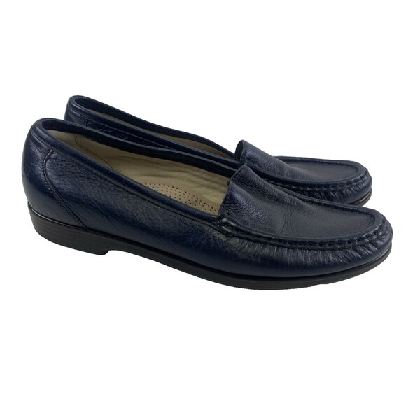 SAS Simplify Everyday Loafer Navy Blue Leather Moc Toe Slip On Womens Size 8.5 M - Picture 1 of 12